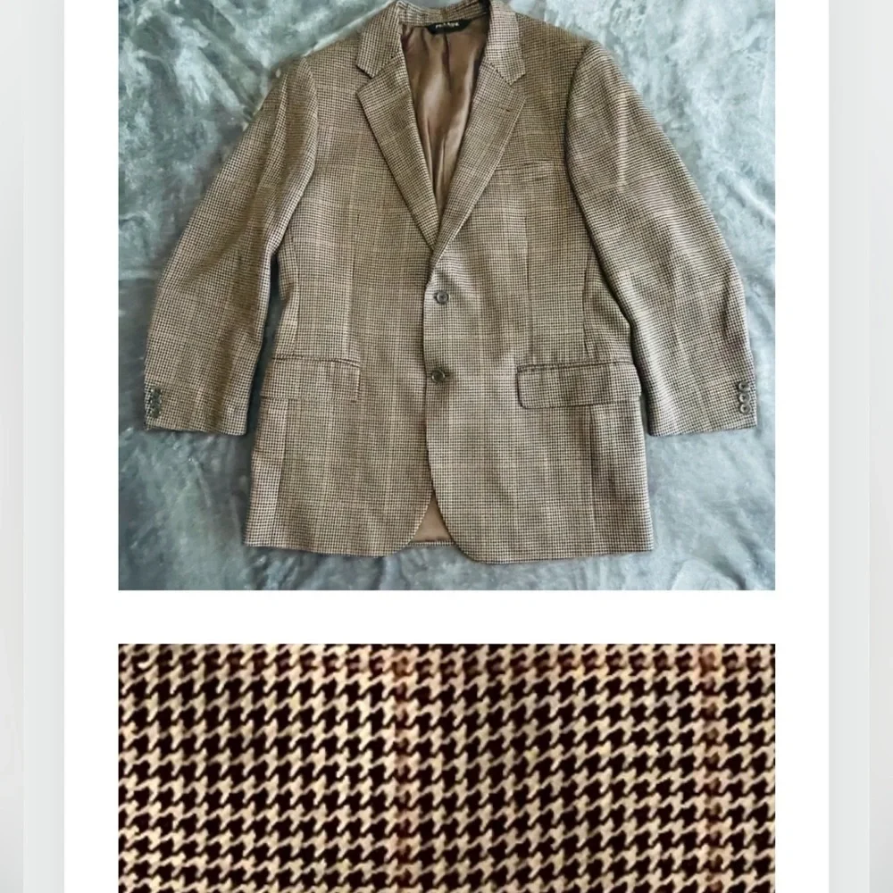 JoS. A. Bank Houndstooth Sport Coat Jacket Mens 41R Tan Silk Camel Hair Preppy